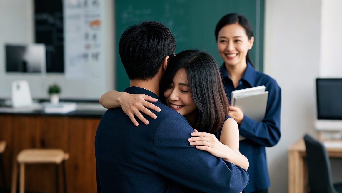 一張情侶甜蜜相擁的照片
